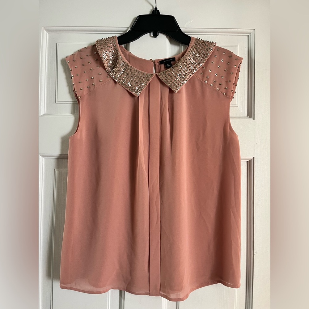 Ann Taylor Sequin Collar Peach Top, ST